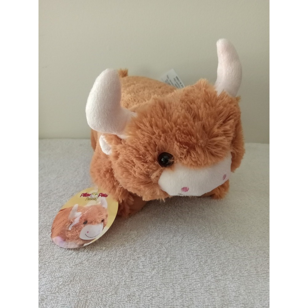 Pillow Pets Peewees Highland Brown Cow Plush New With Tag